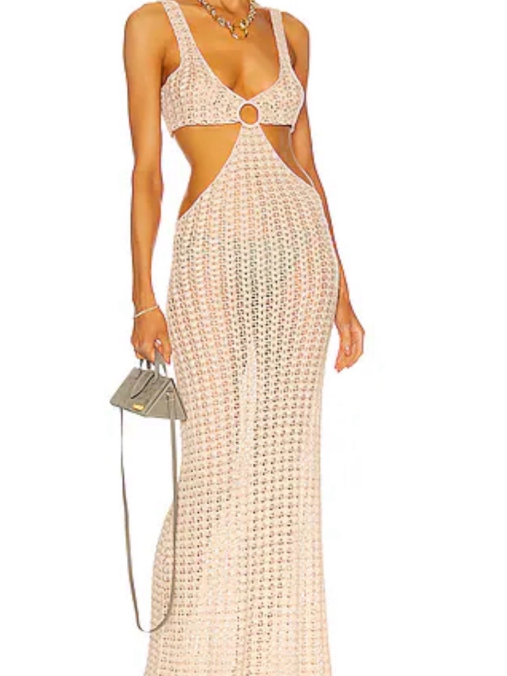 🧡Cult Gaia Cutout Crochet Maxi Dress in Beige / removable bra